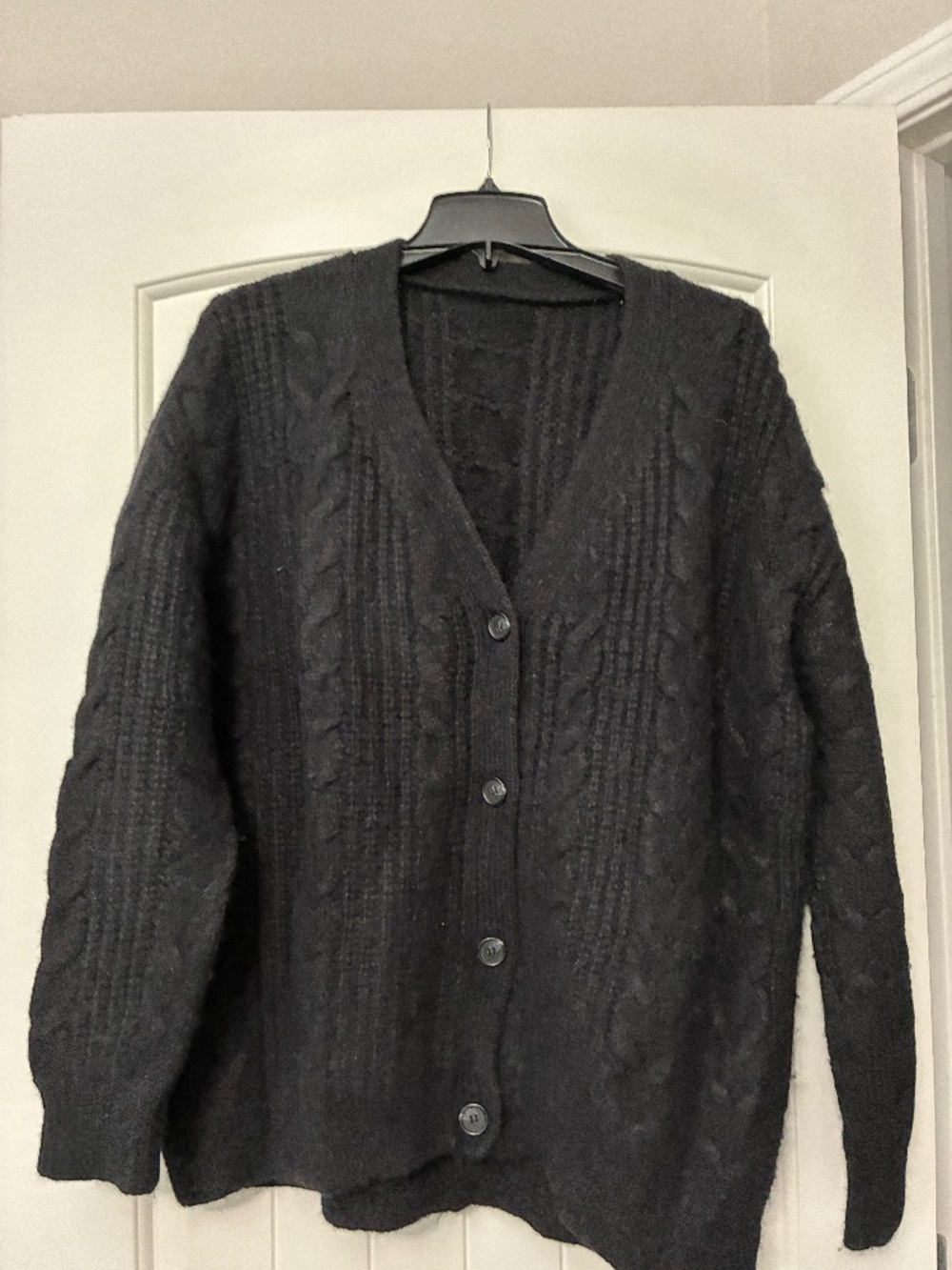 Jenni Kayne Cocoon Wool Alpaca Black Cable Knit Cardigan Women's Medium